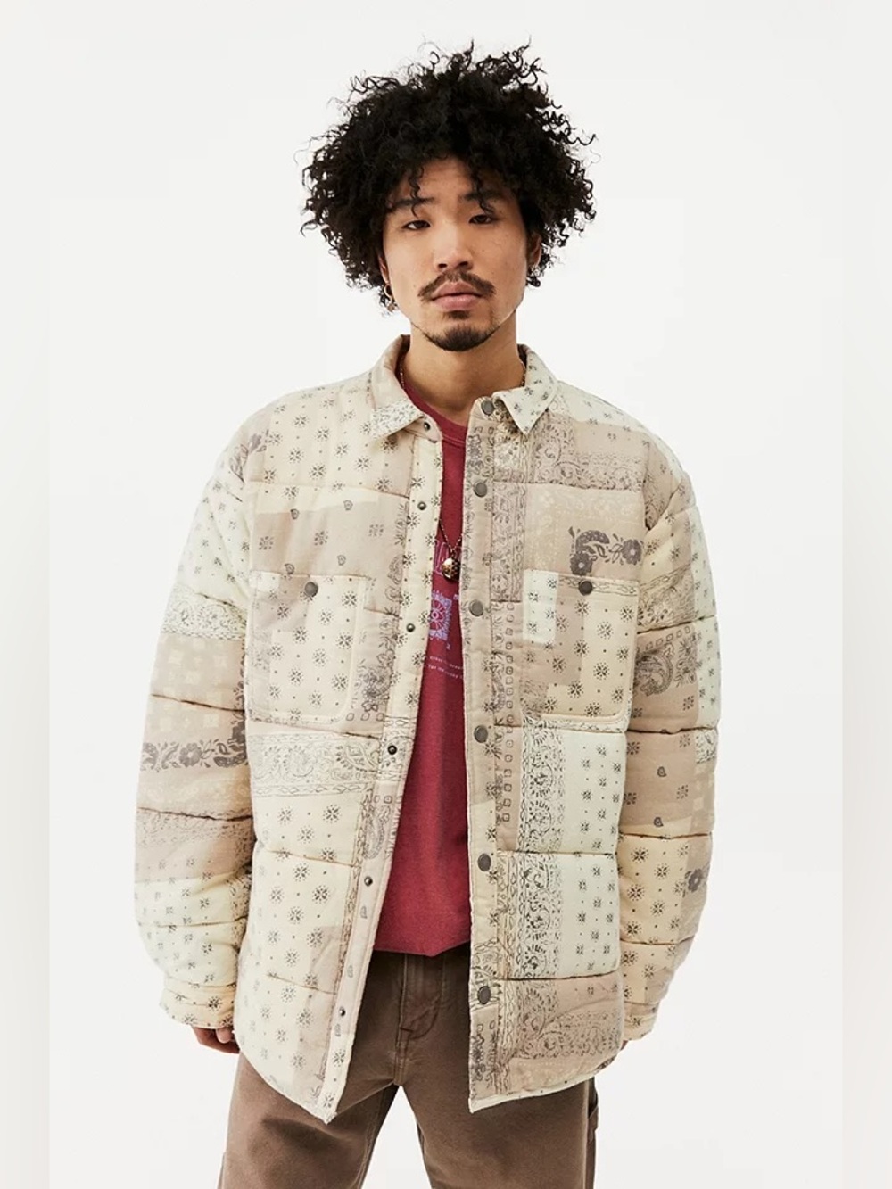 Urban outfitters | ecru bandana Quilted Patchwork Shirt Jacket - Beige